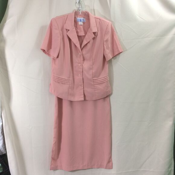 BFA Classics USA Pink 2 Pc Dress Jacket Set Sz 8 Shoulder Pads 80s/90s Modest - Picture 1 of 7